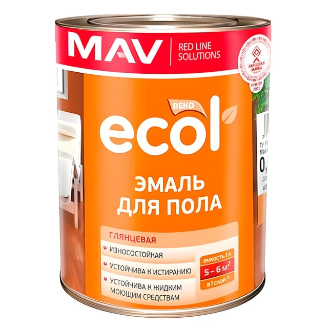 Эмаль для пола MAV Ecol ПФ-266 светло-коричневая глянцевая 1 л Эмаль для пола MAV Ecol ПФ-266 светло-коричневая глянцевая 1 л