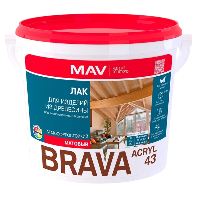 Лак MAV Brava Acryl 43 для изделий из древесины матовый 3 л Лак MAV Brava Acryl 43 для изделий из древесины матовый 3 л