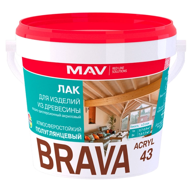 Лак MAV Brava Acryl 43 для изделий из древесины полуглянцевый 1 л Лак MAV Brava Acryl 43 для изделий из древесины полуглянцевый 1 л