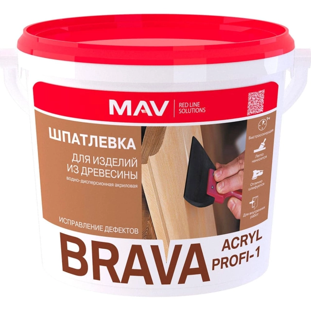 Шпатлевка MAV Brava Acryl Profi-1 для изделий из древесины белый 0.3 кг Шпатлевка MAV Brava Acryl Profi-1 для изделий из древесины белый 0.3 кг