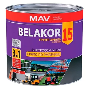 Грунт-эмаль MAV Belakor 15 прямо по ржавчине 3 в 1 быстросохнущая RAL 3000 красная матовая 2.4 л
