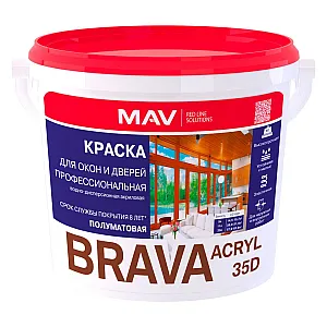 Краска MAV Brava Acryl 35D для окон и дверей профессиональная база TR полуматовая 3 л