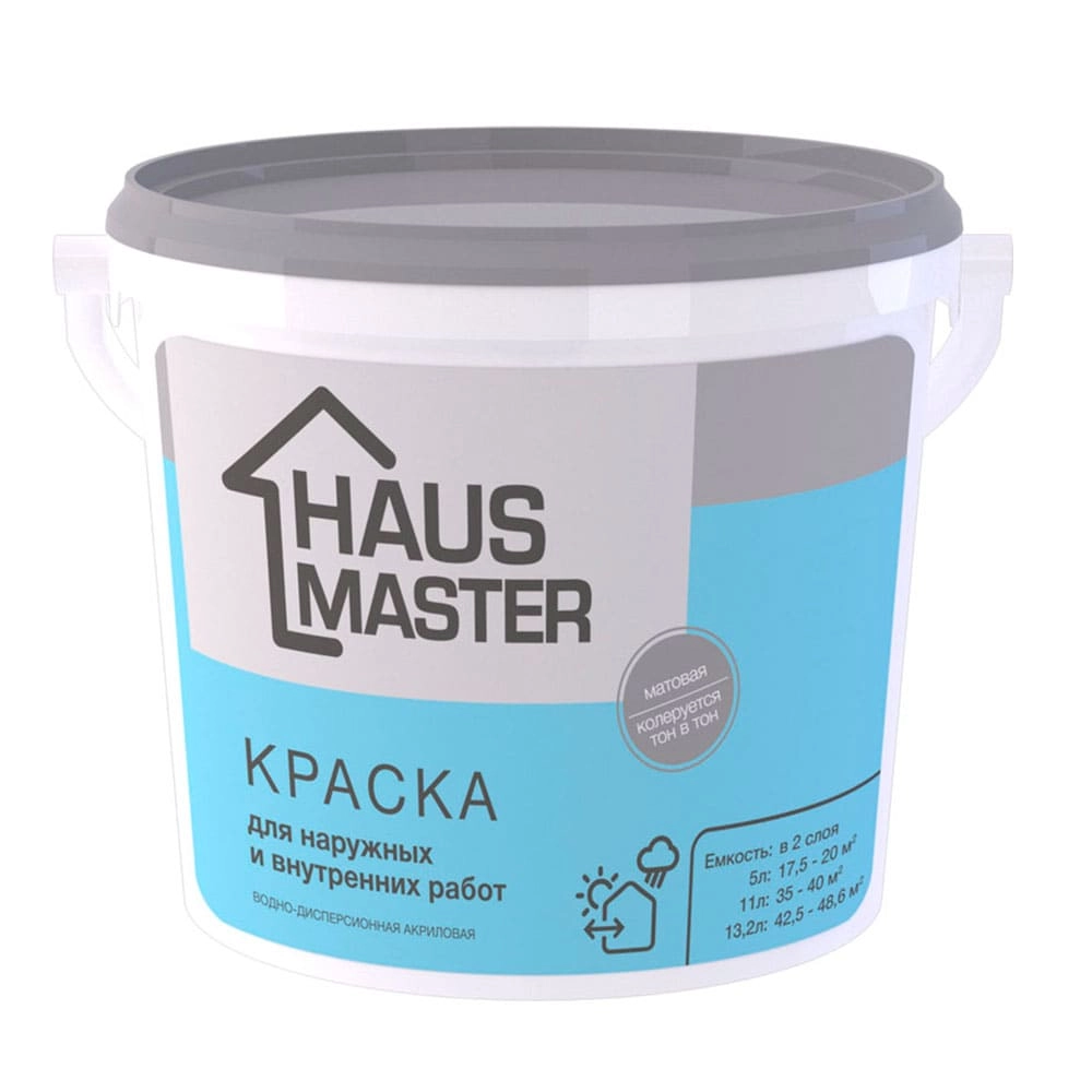 Краска MAV Haus Master для наружных и внутренних работ белая матовая 5 л Краска MAV Haus Master для наружных и внутренних работ белая матовая 5 л