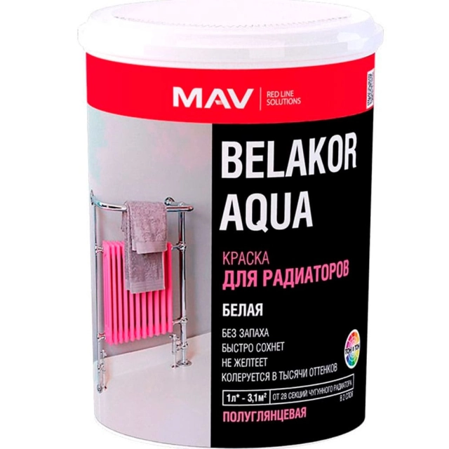 Краска MAV Belakor Aqua для радиаторов белая полуглянцевая 1 л Краска MAV Belakor Aqua для радиаторов белая полуглянцевая 1 л