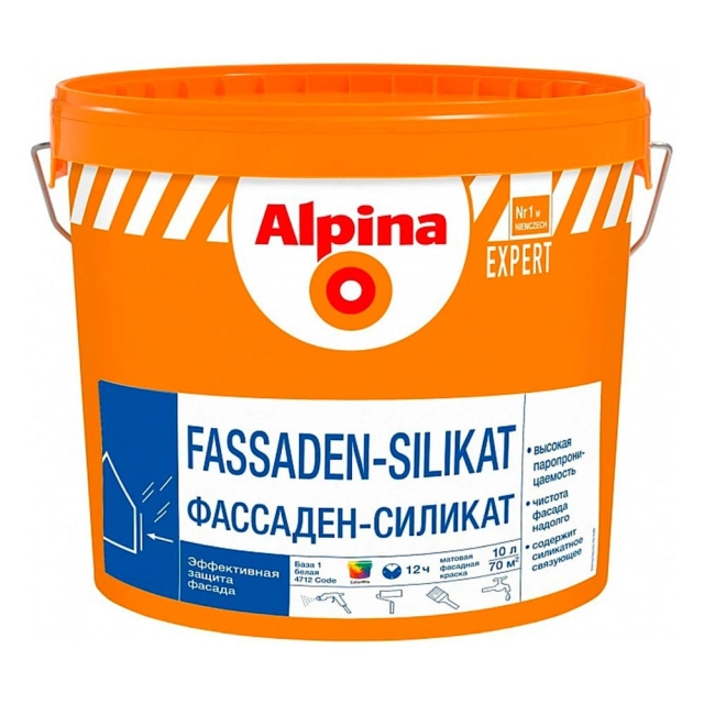 Краска Alpina Expert Fassade-Silikat База 1 белая 10 л Краска Alpina Expert Fassade-Silikat База 1 белая 10 л