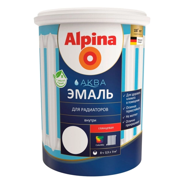 Эмаль для радиаторов Alpina Аква 948103417 белая 0.9 л Эмаль для радиаторов Alpina Аква 948103417 белая 0.9 л