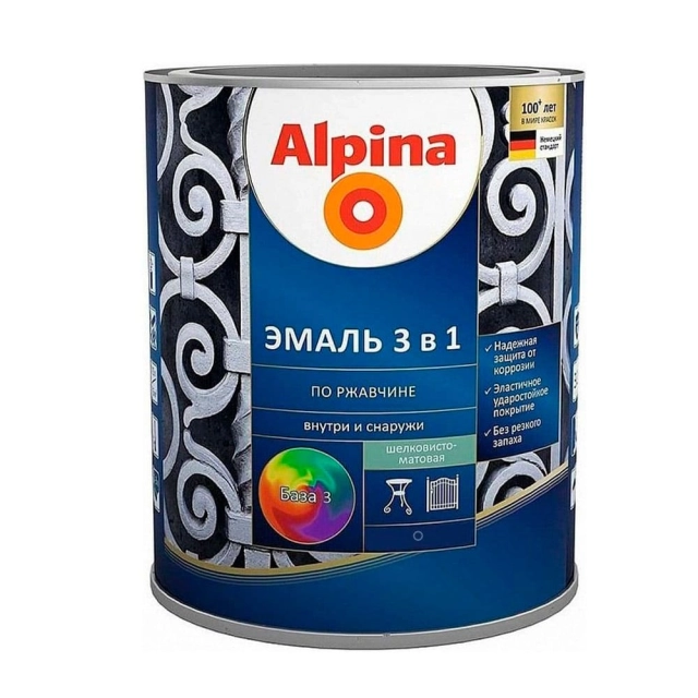 Эмаль Alpina по ржавчине 3 в 1 База 3 прозрачная 2.13 л Эмаль Alpina по ржавчине 3 в 1 База 3 прозрачная 2.13 л