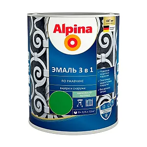 Эмаль Alpina по ржавчине 3 в 1 RAL6002 зеленая 0.75 л