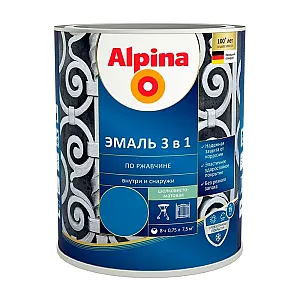 Эмаль Alpina по ржавчине 3 в 1 RAL5005 синяя 0.75 л