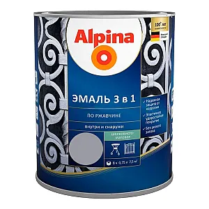 Эмаль Alpina по ржавчине 3 в 1 RAL7040 серая 0.75 л