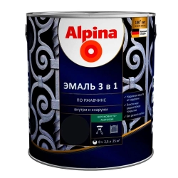 Эмаль Alpina по ржавчине 3 в 1 RAL9005 черная 2.5 л