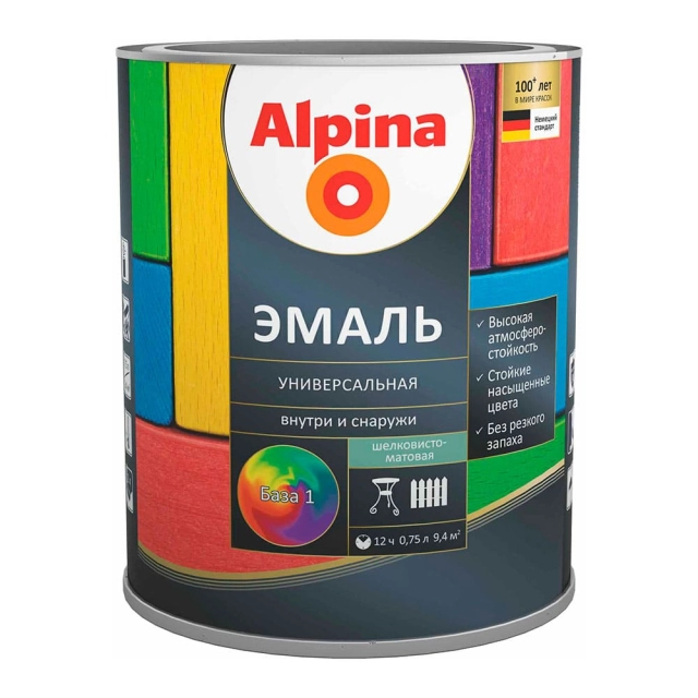 Эмаль универсальаня Alpina База 1 глянцевая белая 0.75 л Эмаль универсальаня Alpina База 1 глянцевая белая 0.75 л