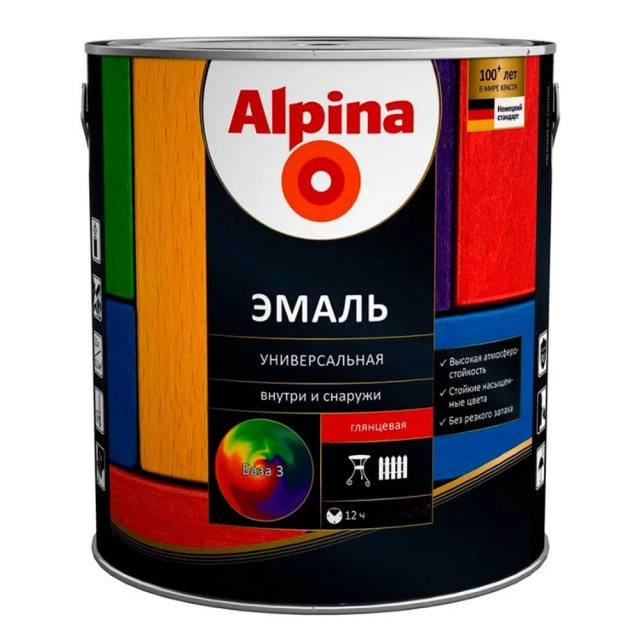 Эмаль универсальная Alpina База 3 глянцевая прозрачная 2.13 л Эмаль универсальная Alpina База 3 глянцевая прозрачная 2.13 л