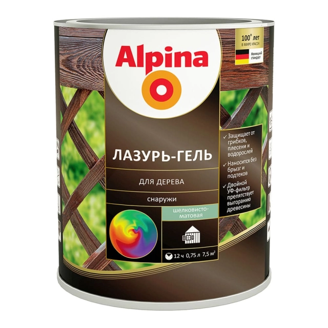 Лазурь-гель для дерева Alpina шелковисто-матовая тик 0.75 л Лазурь-гель для дерева Alpina шелковисто-матовая тик 0.75 л