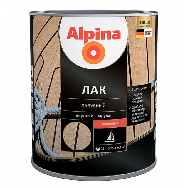 Лак Alpina палубный глянцевый 0.75 л Лак Alpina палубный глянцевый 0.75 л
