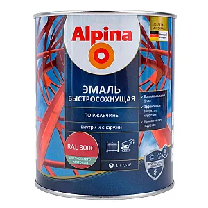Грунт-эмаль Alpina быстросохнущая по ржавчине RAL 3000 красная 0.75 л