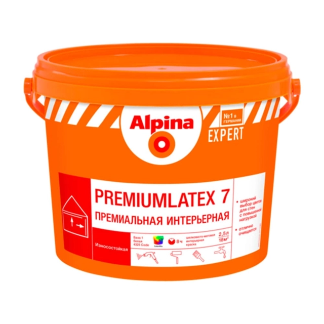 Краска Alpina Expert Premiumlatex 7 база 1 белая 2.5 л Краска Alpina Expert Premiumlatex 7 база 1 белая 2.5 л