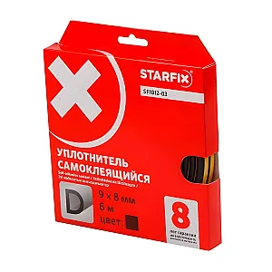 Уплотнитель Starfix SF1012-03 сдвоенный профиль D 9*8 мм черный 6 м