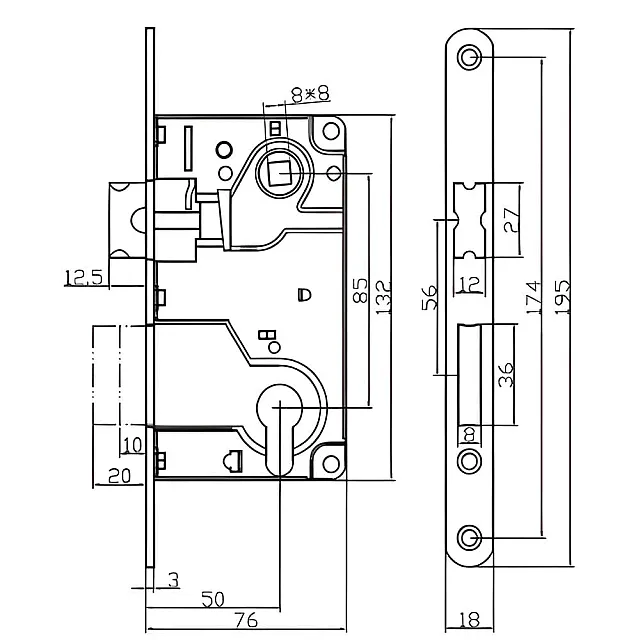 Замок врезной Vela 285-BL черный