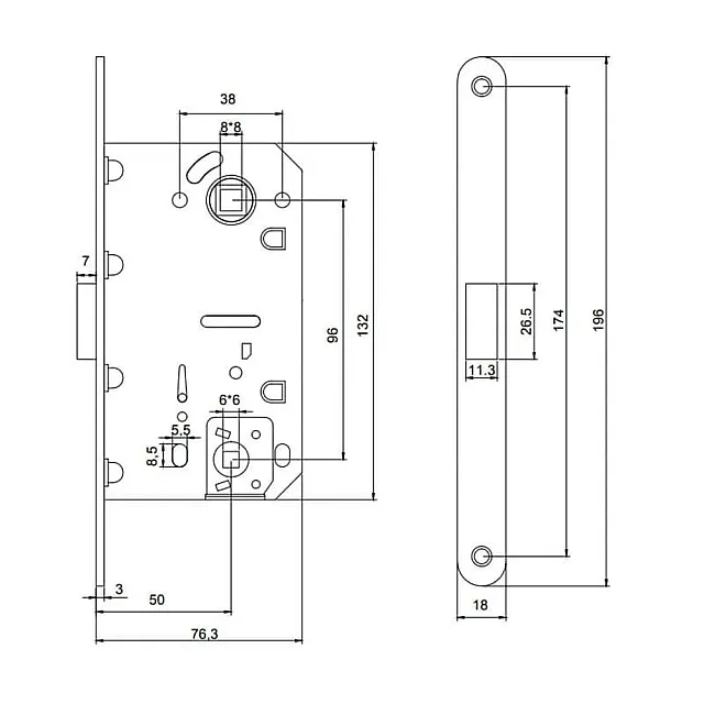 Защелка врезная Vela V1895-BL магнитная черный