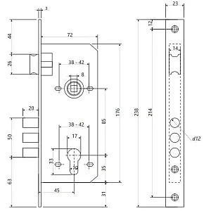 Замок врезной Vela 2600-CR хром