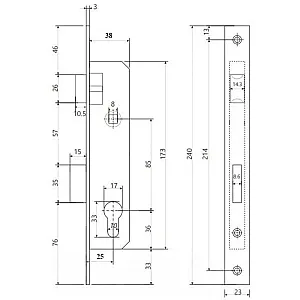 Замок врезной Vela 153-25-ZN