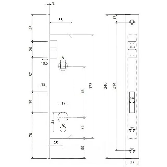 Замок врезной Vela 153-25-ZN