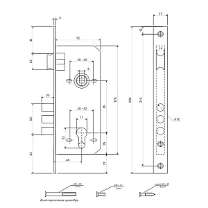 Замок врезной Vela 2600-G золото