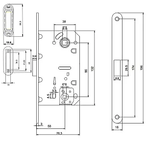 Защелка врезная Vela М196-CR магнитная хром
