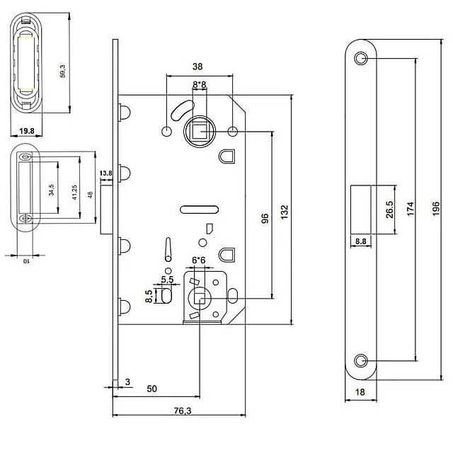 Защелка врезная Vela М196-CR магнитная хром