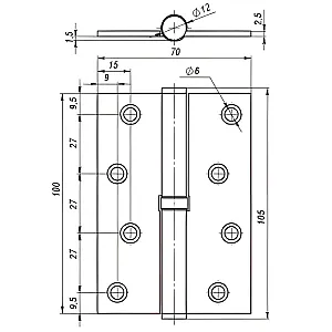 Петля врезная Vela 00070329 100*70*2.5 мм 1BB-BL-L черный