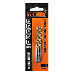 Сверло Yourtools 3.5*39*70 мм HSS-TIN цилиндрический хвостовик 3 шт