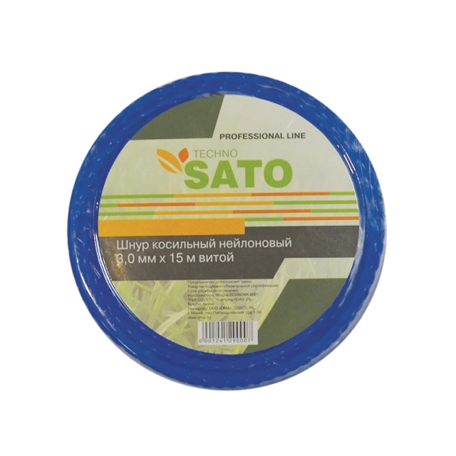 Шнур косильный нейлоновый Sato Techno 3.0 мм*15 м витой Шнур косильный нейлоновый Sato Techno 3.0 мм*15 м витой