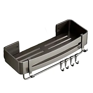 Полка для ванной комнаты Illu навесная с полотенцедержателем серая металл