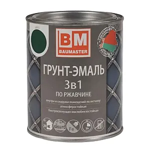 Грунт-эмаль BauMaster 3 в 1 по ржавчине зеленый мох Ral 6005 0.8 кг