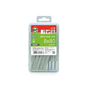 Дюбель быстрого монтажа ЕКТ B009297 8*80 мм с гвоздевым шурупом потай нейлон 12 шт