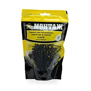Саморез по гипсокартону 4.2*76 мм Монтаж MD001012 редкий шаг к дереву фосфат 75 шт