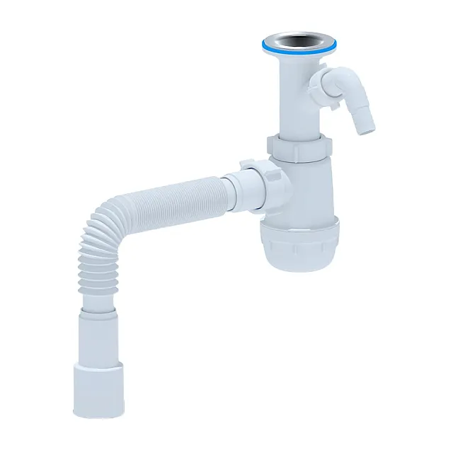 Сифон АНИ пласт А2015 для мойки бутылочный 1 1/2*40 с гофрой 40*40/50 мм с отводом для стиральной машины литой выпуск d70