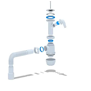 Сифон АНИ пласт А2015 для мойки бутылочный 1 1/2*40 с гофрой 40*40/50 мм с отводом для стиральной машины литой выпуск d70