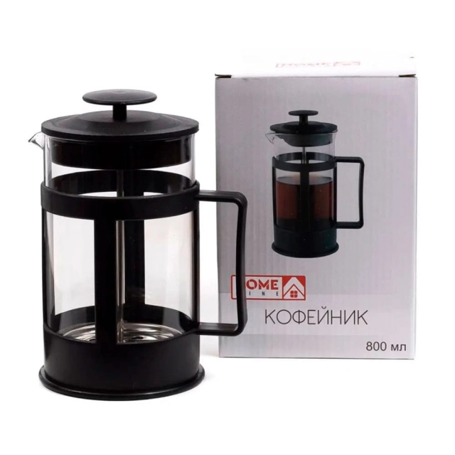 Кофейник с прессом Home Line Black Edge WY-P103-800 код 220168 стекло/пластмасса 800 мл Кофейник с прессом Home Line Black Edge WY-P103-800 код 220168 стекло/пластмасса 800 мл