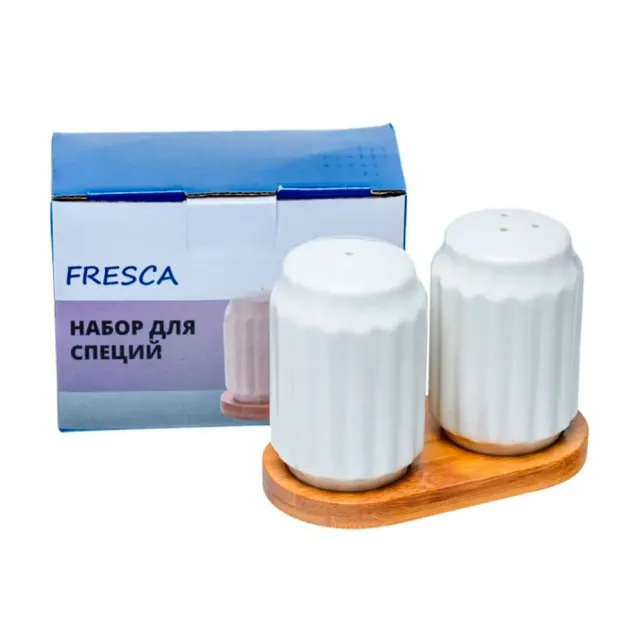 +Набор для специй Fresca PJ03422 код 274000 фарфоровый на бамбуковой подставке 2 предмета