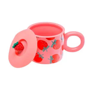 Кружка Клубника 30268915 код 275182 керамическая с силиконовой крышкой 15*9.5*8 см 350 мл