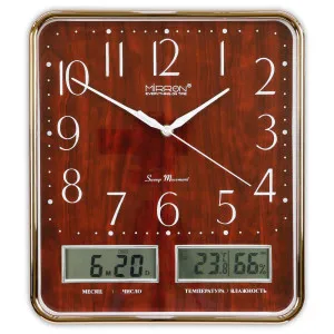 Часы настенные Mirron P3236A-1 ЖК З с термометром и гигрометром 30*33.5*4 см