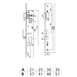 Замок врезной Arni 7500-30 MN511-30 для дверей из алюминиевого профиля