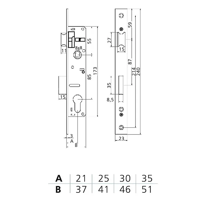 Замок врезной Arni 7500-30 MN511-30 для дверей из алюминиевого профиля