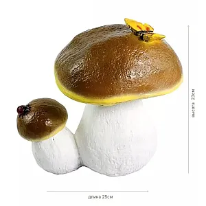 Фигура декоративная Гриб белый двойной с бабочкой 23 см