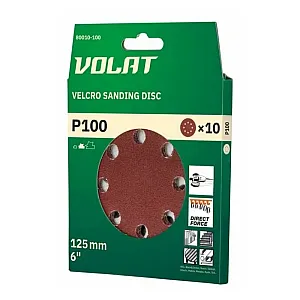 Шлифлист Волат 80010-100 125 мм круг Р100 для дерева 8 отверстий 10 шт