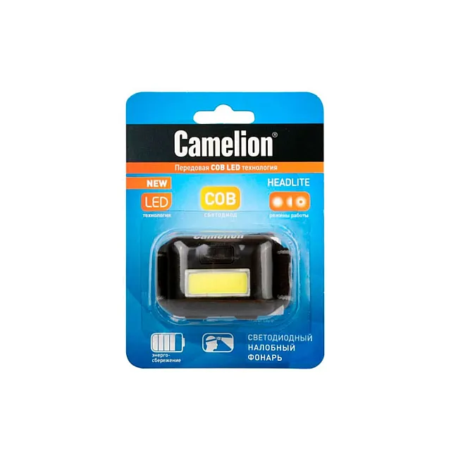Фонарь налобный Camelion LED 5355 1Вт COB LED 3 режима 3*ААА черный