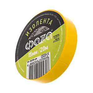 Изолента ФАZA TP-15/20-yw ПВХ 15 мм*20 м желтая