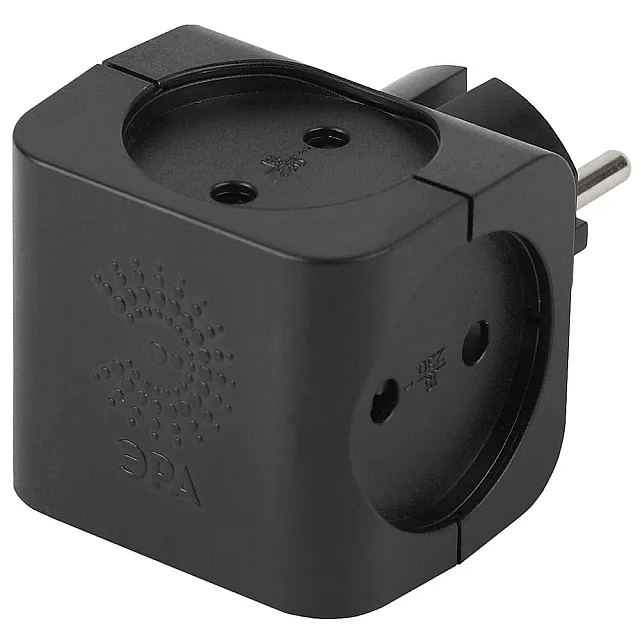 Тройник Эра SP-4-B Б0008207 4 гнезда без заземления черный